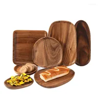 Plates Home Japanese-Style Solid Wood Tray Bread Plate Whole Dessert Pizza Black Walnut Dinner Wooden Rectangle