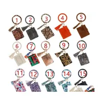 Party Favor Leopard Print Pu Leather Tassel Pendant Bracelet Ladies Keychain Wallet Mobile Phone Bag Card Package Business Drop Deli Dh4Qp