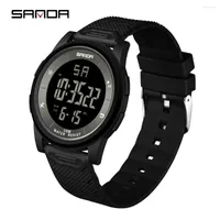 Wristwatches SANDA 2023 Men's Watches 10mm Super Slim Electronic LED Digital For Male Clock Wristwatch Relogio Masculino 6107