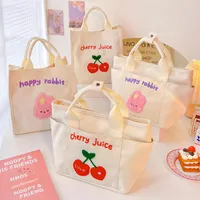Storage Bags Cute Cherry Lunch For Women Girl Kids Kawaii Canvas Portable Box Tote Bag Bento Pouch Office School Food