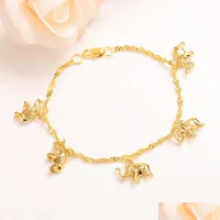 Anklets Cute Girls Bangle Women Thai Baht Solid Gold Elephant Hang Fine Bracelets Jewelry Hand Chain Arab Items Kids Gift Drop Delive Dhoqe
