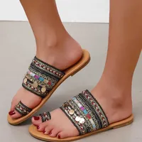Shoe Summer Greek Style Boho Folk-Custom Artisanal Ladies Flat Slippers Casual Breathable Comfortable Beach Women Sandals 0130
