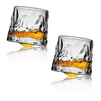 Cups Saucers Set Of 2 Whiskey Glasses Rotatable Tumbler Crystal Glass Clear Drinking For Cocktail Bar Restaurant