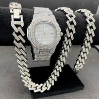 Chains Mens Hip Hop Jewelry Set Iced Out Watch Necklaces Bracelet Miama Cuban Chain Choker Fashion Luxury Gold Men Wholesale Gift
