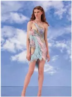 Stage Wear Sexy Bodycon Mini Dress Colorful Sequines Feathers Women One Shouder Girls' Celebrate Birthday Party Designer