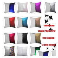 Decompression Toy 13 Style Mermaid Pillow Er Magic Sequin Sublimation Cushion Throw Pillowcase 40X40Cm Color Changing Case For Home Dhcoz