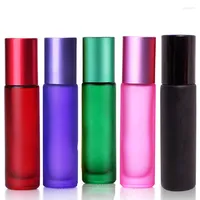 Storage Bottles 5Pcs 10ml Portable Thick Glass Roller Vial Essential Oil Perfume Container Travel Refillable Frosted Colorful Roll Ball