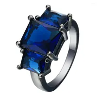 Wedding Rings Vintage Ring Royal Blue Zirconia Crystal Large Square Cz Black Color Party Jewelry Distribution Finger Men Punk
