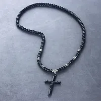 Pendant Necklaces PC Religious Jesus Cross Saint Benedict Medal Necklace For Men Stone Beads Rope Chain Black Unisex JewelryPendant
