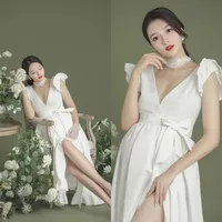 Sexy White Maternity Dresses For Baby Shower Maxi Gown Photo Prop Split Front Pregnant Women Pregnancy Photography Shoot Dress