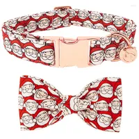 Dog Collars Unique Style Paws Christmas Cotton Collar With Bow Tie Red Santa Claus For Big And Small