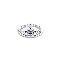 Cluster Rings Blue CZ Princess Crown For Women Men Anillos Mujer Anel Bague Femme Wedding Engagement 925 Sterling Silver Jewelry