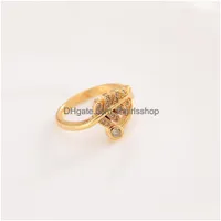 Charm Bracelets Luxury 9Kt Ct Fine Solid Yellow Thai Baht G F Gold Ring Cz Fresh Sweet Branch Leaf Female Trendy Opening Rings Finge Dh6Br