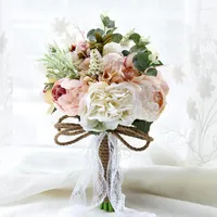 Decorative Flowers Camellias Wedding Bouquet Plants Floral Gift Lace Handle Keepsake Garden Theme