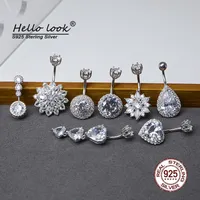 Nose Rings Studs HelloLook 925 Sterling Silver Navel Piercing Luxury Zircon Belly Button Ring for Women 925 Silver Belly Piercing Body Jewelry 230130