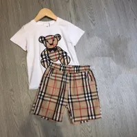 tops t shirt kid sets kids designer set baby clothes girl boy tee luxury summer children shorts Sleeve With bear tag Classic plaid design white
