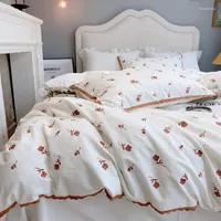 Bedding Sets Soft 1000TC Egyptian Cotton Brushed White Set Vintage Rose Lace Ruffles Duvet Cover Bed Sheet Pillowcases