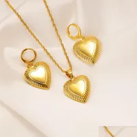 Earrings Necklace 18K Yellow Solid Fine Gold Gf Earring Indian Ethnic Heart Pendant Chain Women Jewelry Sets Chains Wedding Party Dhgjx