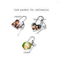 Pendant Necklaces Custom Lock For Sublimation Blank Consumables Heart Love Round Heat Transfer Wholesales