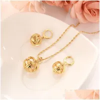Earrings Necklace Lovely Hollow Ball Round Pendant Set 14 K Fine Gold Gf Trendy Party Drop Delivery Jewelry Sets Dhjxy