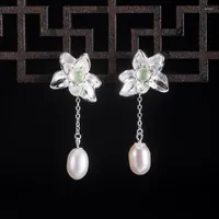 Dangle Earrings S925 Sterling Silver Lotus Classical National Style Long Drop Accessories For Women High Quality Fashion Lady Gift