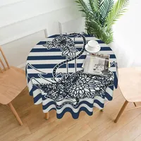 Table Cloth Vintage Blue White Nautical Anchor Tablecloths Washable Trendy Round Cover For Kitchen Dinning Parties Tabletop Decor
