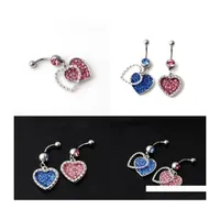 Navel Bell Button Rings Diamond Inlay Heart Shaped Puncture Jewelry Umbilical Nail Medical Steel Dance Belly Ring Accessories 3 2H Dh4Hk
