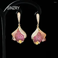 Dangle Earrings SINZRY Cubic Zircon Dazzling Solid Flower Bud Lady Vintage Elegant Drop