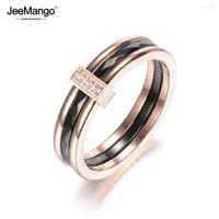 Wedding Rings JeeMango Classic Mosaic CZ Crystal Rose Gold Color Anniversary Jewelry Stainless Steel For Women R18001R