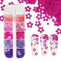 Nail Art Decorations 12 Grids Box Butterfly Flower Pattern Pink Purple DIY Glitter Confetti 3D Color Sequin Polished Decoration