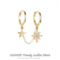 Hoop Earrings Canner Huggie For Women 925 Sterling Silver Pendientes Chain Double Star Diamond Hoops Fine Jewelry Joyero W5