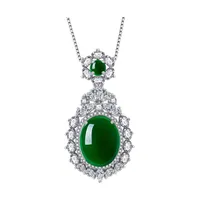 قلادة قلادة Sier Natural Green Jade Jade Round Round Degate Necklace صينية منحوتة المجوهر