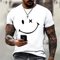 Men's T-Shirts Trendy Fashion Solid Color Men and Women Models Large Size T-shirt Tops With Simple Color Fun Smiley Face Print Short-Sleeve 230130