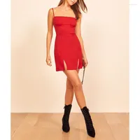 Casual Dresses Sleeveless Spaghetti Strap Summer Dress 2023 Women Clothing Es Split Sexy Mini Red Night Club Bodycon Party