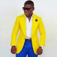 Men's Suits 2023 Latest Designers Slim Fit Men Suit Groom Tuxedo Yellow Mens For Wedding Prom Party Man Jacket With Pants Set 2 Piece