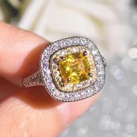 Wedding Rings Platinum Plated Imported Mossan Group Set Yellow And White Ring Simulated Square Crystal Women's Engagement Jewelry