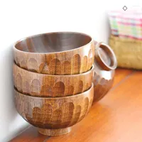 Bowls Natural Wood Japanese Cuisine Bowl Soup Container Hand Color Non-toxic Health Material Christmas Gift Dinnerware 1pcs