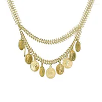 Choker Gold Tone Fish Bone Chain Queen Coin Tassel Multi-layer Necklace Short Design For Women