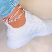 Anklets 2023 Arrived Women Hip Hop Anklet Chain Brcelet For Beach Party Cuban Cz Paved Drop Ship Foot Jewelry