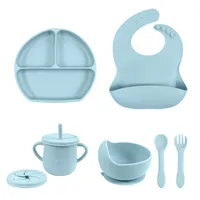 Cups Dishes Utensils 5PCS Silicone Dishes For Baby Feeding Set Sucker Bowl Plate Cup Bibs Spoon Fork Baby Items Safe Dining Plate Children Tableware 230130