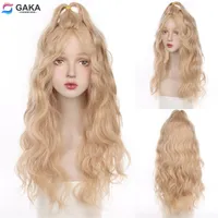 Synthetic Wigs GAKA Women Blonde Long Curly Wig Cosplay Lolita with Bangs Heat Resistant Brown Hair 230131