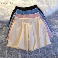 Women's Shorts Women Summer Casual Loose Sporty Solid Simple Comfort Elastic Waist Streetwear Cozy Fashion College All-match Popular Ins 0130