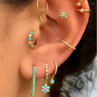 Dangle Earrings 2023 Wholesale High Quality Fashion Girl Women Jewelry Gold Color Red Blue Turquoises Stone Cute Lovely Flower Charm Earring