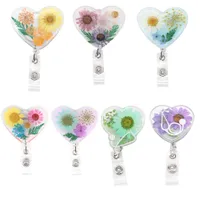 10 pcs lot Fashion Key Rings New Design Heart Shape Stethoscope Dried Flower Resin Badge Clip Retractable ID Name Tag Badge Reel For Nurse Doctor Student