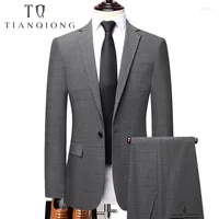 Ternos masculinos Tianqiong Suit Slim Men's Plaid Wedding 2023 Elegant Two Piece Casual formal S-3xl