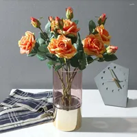 Decorative Flowers Artificial Flower No Watering Faux 2 Heads Hydrating Curled Rose Leaves Bouquet