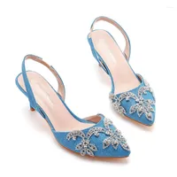 Sandals Spring And Summer Pointy Sequins Rhinestone Low Heel Bride Wedding Shoes Thin High Large Party Dress For Women
