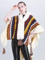 Scarves Imitation Cashmere Elegant Women Scarf Winter Ladies Fur Collar Striped Poncho Warm Female Capa Para Mujer Pashmina Wrap Shawl
