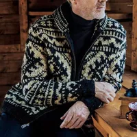 Pulls pour hommes Pull d'automne et streetwear d'hiver British r￩tro Jacquard tricot ￠ manteau ￠ manches longues ￠ manches longues