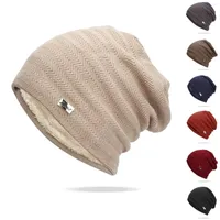 Ball Caps Unisex Solid Beanie Hat Leisure Add Fur Lined Winter Hats For Men Women Keep Warm Knitted Fashion Ski Bonnet Cap